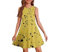 Sommerkleider Leicht Babykleid Modern Abendkleider Sommer Blumenkleid Lässig Kleider Elegant Kinderkleid Outdoor A Linien Kleider Blumen Drucken Mädchen Ärmelloses Kinder(1-Yellow,130)