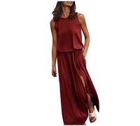 Sommerkleider Sale Kleider Damen Festlich Elegant Sommer Sommerkleid für Damen ärmelloses Rundhals-Maxikleid einfarbiges Kleid mit Gabelöffnung Weißes Langes Kleid Maxi Kleider für Damen elegant