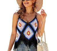 Sommerliche ärmellose Crop Tops für Damen, passend zu Häkel Tanktops, Bikinis mit Quastenbesatz, ausgehöhltes Leibchen, ausgehöhltes Leibchen für Damen, Häkel Tanktops, Spaghettiträger, bauchfrei