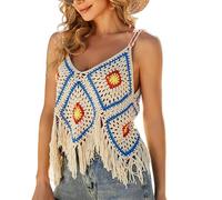 Sommerliche ärmellose Crop Tops für Damen, passend zu Häkel Tanktops, Bikinis mit Quastenbesatz, ausgehöhltes Leibchen, ausgehöhltes Leibchen für Damen, Häkel Tanktops, Spaghettiträger, bauchfrei
