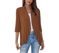 Sommerliche Cardigans für Damen Leichte 3/4 Ärmel Cardigans Offene Bolero Tops Drapierte Rüschen Schals und Stolen Boleros Kimono Überwürfe Khaki XXL