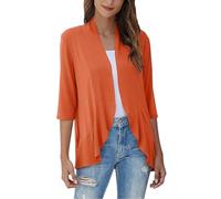 Sommerliche Cardigans für Damen Leichte 3/4 Ärmel Cardigans Offene Bolero Tops Drapierte Rüschen Schals und Tücher Boleros Kimono Überwürfe Koralle M