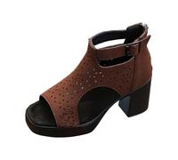 Sommerliche Damen Sandalen mit hohem klobigem Absatz offener Zehenpartie Schnürung atmungsaktivem Design in europäischen Übergrößen (Brown-B, 40)