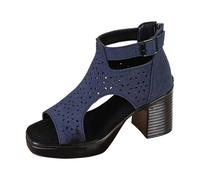 Sommerliche Damen Sandalen mit hohem klobigem Absatz offener Zehenpartie Schnürung atmungsaktivem Design in europäischen Übergrößen (Blue-B, 38)