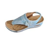 Sommerliche Zehentrenner-Sandalen mit Absatz dicker Sohle für große Größen gewebte Riemen-Design offene Zehenpartie als elegante Strandmode (Sky Blue, 37)