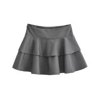 Sommerlicher, hoch taillierter, mehrlagiger Kuchenrock mit Rüschen für Damen, altersreduzierender und vielseitiger Hüftrock in A-Linie (DE/NL/SE/PL, Alphanumerisch, XS, Regular, Regular, Grau)