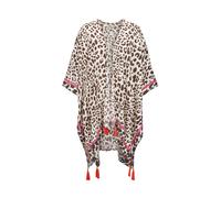 Sommerlicher Poncho aus Viskose mit Leo-Muster und Quasten braun - Gr. - one size