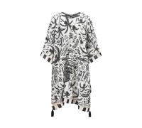 Sommerlicher Poncho aus Viskose mit Strand-Motiven und Quasten schwarz - Gr. - one size