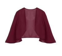 Sommerlicher Transparenter Chiffon Strickpullover für Damen 3/4 Ärmel Kurzes Leichtes Cardigan Top Dünner Bolero Cardigan Elegantes Überkleid für Hochzeiten und Partys Bordeauxrot Einheitsgröße