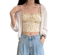 Sommerlicher Transparenter Chiffon Strickpullover für Damen Gerafft Kurz Geschnitten 3/4 Ärmel Offener Transparenter Schalkragen Bolerojacke für Damen Ideal Als Strandkleid Oder Hochzeitskleid We