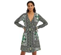sommerliches Damen Mini-Kleid Wickel-Kleid mit Paisley-Muster 942167 Schwarz/Grün/Weiß 54