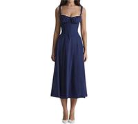 Sommerliches, lässiges Korsett-Midikleid for Damen, ärmellos, A-Linie, geteilter Schlitz, fließende Boho-Blumenkleider (Color : Blue, Size : L)
