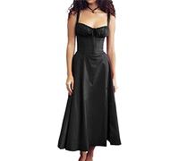 Sommerliches, lässiges Korsett-Midikleid for Damen, ärmellos, A-Linie, geteilter Schlitz, fließende Boho-Blumenkleider (Color : Black, Size : XL)