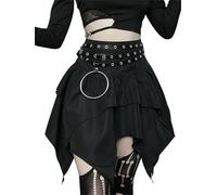 Sommermodische Kurze Röcke für Damen, Gothic-Punk, unregelmäßige Röcke, Kordelzug, zum Binden, gerüschter Rüschenrock-23092-Mit Gürtel-L