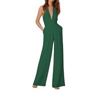 Sommeroverall Damen Leicht Lang Hosenanzug Damen Elegant Playsuit Sexy Jumpsuit Neckholder Ärmellos Oberteil Tops Mit V-Ausschnitt Romper Mit Taschen Latzhose Hohe Elastische Taille Schlaghose.