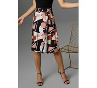 Sommerrock ANISTON SELECTED, Damen, Gr. 34, schwarz (schwarz, braun, rosa, sanftes weiß), Jersey, Obermaterial: 95% Polyester, 5% Elasthan, bedruckt, gemustert, figurumspielend knielang, Röcke, mit Sc