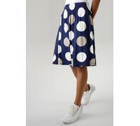Sommerrock ANISTON SELECTED, Damen, Gr. 42, blau (dunkelblau, weiß, helltaupe), Single Jersey, Obermaterial: 95% Viskose, 5% Elasthan, gepunktet, figurumspielend knielang, Röcke, mit gesmoktem Bund un