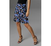 Sommerrock ANISTON SELECTED, Damen, Gr. 42, braun (schlamm, schwarz, weiß, blau), Single Jersey, Obermaterial: 95% Viskose, 5% Elasthan, bedruckt, geblümt, figurumspielend kniefrei, Röcke, mit seitlic