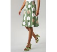 Sommerrock ANISTON SELECTED, Damen, Gr. 46, grün (olivgrün, weiß, hellbraun), Single Jersey, Obermaterial: 95% Viskose, 5% Elasthan, gepunktet, figurumspielend knielang, Röcke, mit gesmoktem Bund und 