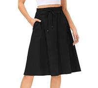Sommerrock Damen Knielang, Rock Damen Sommer,Midirock Damen Leicht Röcke mit Tasche Strandrock Damenrock Plisseerock Swing Rock A Linie Sommerröcke Einfarbig Damenröcke Summer Skirt
