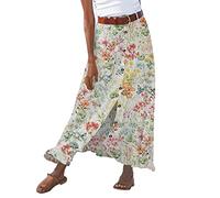 Sommerrock Damen Lang, Leinenrock Damen Elegant,Strandrock Damen Sommer Röcke mit Aufdruck Wickelrock Rock mit Schlitz Maxirock Damenrock Long Skirt Hüftrock Sommerröcke Blumenrock