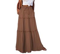 Sommerrock Damen Leicht Und Luftig Casual Bohemien Trachtenrock Maxi Kleid Damen Sommer Bohemien Druck Sommerkleid Sommerrock A-Linie Boho Kleid Langer Rock（3-Brown，S）