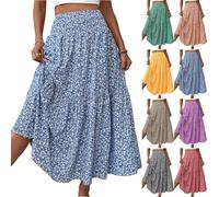 Sommerrock Damen Leicht Und Luftig Freizeitrock Rock Mit Hose Drunter Hohe Taille Bohemien Druck Strandkleid Maxi Skirt A-Linie Strandrock Kurz Casual Tennisrock Kleider（1-Dark Blue，XL）