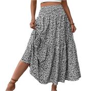 Sommerrock Damen Leicht Und Luftig Lang Casual Boho Kleid Skirt with Shorts Locker Trachtenrock Faltenrock Bohemien Druck Sommer Röcke Damen Lang Strandkleid（8-Black，XL）