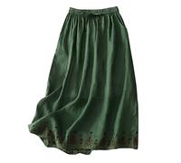 Sommerrock Lang Und Leicht Lose dünne Vintage-Stickerei für Damen mit einfachen Trägern in einem Langen Rock Schwarz S (Green, XXL)