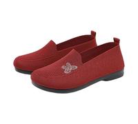 Sommerschuhe Damen Bequem Slip On Sneakers Leichte Atmungsaktiv Freizeitschuhe Outdoor Gestrickte Loafers Runde Zehe Schlupfschuhe mit Niedriger Blockabsatz Damenschuhe Einzelschuhe