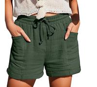 Sommershorts Damen Leicht Und Luftig, Leinen Shorts Damen Sommer Sportshorts Locker Leinenhose Mit Taschen Freizeitshorts Große Größen Sommerhose Casual Sweatshorts Bequeme Musselinhose Strandshorts