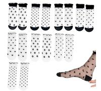 Sommersocken Damen transparent dünn 8 Paar - Mittelhohe Feinstrümpfe mit Blumenmuster & Netzdesign - Größe Einheitsgröße - Farbe Schwarz Bunt - Ideal für Alltag, Freizeit & Schule