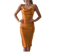 SOMTHRON Abendkleid Damen ärmellose Partykleid Rückenfrei Spaghettiträger Satin Kleider Figurbetontes Wickelkleid Cocktailkleid Leopard Wellenpunkt Sommer Swing Strandkleid(RU,XS)