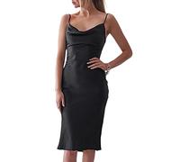 SOMTHRON Abendkleid Damen ärmellose Partykleid Rückenfrei Spaghettiträger Satin Kleider Figurbetontes Wickelkleid Cocktailkleid Leopard Wellenpunkt Sommer Swing Strandkleid(BL,S)