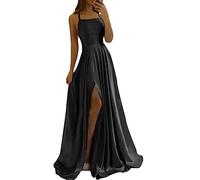 SOMTHRON Damen Elegant Lange Ballkleider mit Satin A-Linie Backless Hochzeitskleid Abendkleider Neckholder Spaghetti Brautkleid Kleider Prinzessin Brautjungfer Kleid BL-M