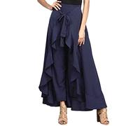 SOMTHRON Damen-Rüschenhose mit hoher Taille lässig einfarbig mit hohem Schlitz Maxi Lange Palazzo-Overlay-Hose Röcke(ZQ,XL)