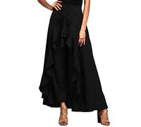 SOMTHRON Damen-Rüschenhose mit hoher Taille lässig einfarbig mit hohem Schlitz Maxi Lange Palazzo-Overlay-Hose Röcke(BL,L)