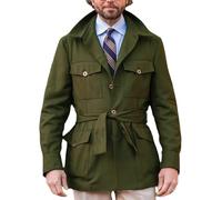 SOMTHRON Einreihiger Trenchcoat für Herren, mit Gürtel, Revers, Safari, Militärjacke, lässig, schmale Passform, leichter Windbreaker, Grün (Army Green), XL