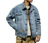 SOMTHRON Herren Classic Denim Trucker Jacke Casual Washed Distressed Lose Langarm Revers Button Down Jeansjacke Mantel Outwear(BE,XL)