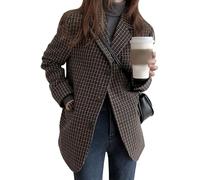 SOMTHRON Lässiger Damen-Blazer, kariert, Wolle, gekerbtes Revers, einreihig, Arbeit, Büro, Hahnentritt-Mantel, Kaffee, S