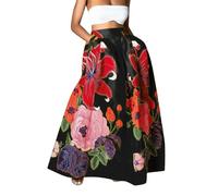 Sonderangebote Ruffle Skirt Maxikleid Damen Sommer Freizeit Mode Lang Rock, Langes Kleid Damen Elegant, Damen-Rock Mit Blumendruck, Hohe Taille, Party-/Strand-Tasche, Langer Maxi Deal Maxirock Blau