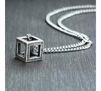 SONGK Hohler Würfel Anhänger für Männer Edelstahl Quadratische Vintage Halskette Punk Geometrische Collier 24" Kette