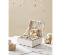 SONGMICS Schmuckkästchen 2 Ebenen, Schmuckkasten mit Griff, flexibles Schmucktablett, Schmuckbox, Schmuckaufbewahrung, schwebender Effekt, 20,5 x 24 x 11 cm, Geschenkidee, weihnachten, weiß JBC165W01