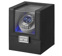 SONGMICS Automatik Uhrenbeweger Uhrenbox, 1 Uhr, mit LED-Licht und Schloss | Premium-Motor, verstellbarem Uhrenkissen, 4 Rotationsmodi, 2 Rotationsrichtungen, USB-C-Ladekabel, schwarz+grau, JWB030B201