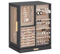SONGMICS GISELLA Kollektion - Schmuckkästchen 360° drehbar, Schmuckkasten 5 Schubladen, seitliche Glasfenster, geräumig, vertikale Schmuckaufbewahrung, offen, Geschenkidee, schiefergrau JBC170G01