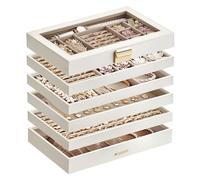 SONGMICS GISELLA Kollektion - Schmuckkästchen 6 Ebenen, Schmucktablett stapelbar, Schmuckkasten, Schmuckbox Glasdeckel, 17 x 28 x 25,3 cm, Schmuckeinsatz Schubladen, Geschenkidee, weiß JBC195W01
