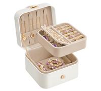 SONGMICS GISELLA Kollektion - Schmuckkästchen Reise mit 2 Ebenen, Schmuckkasten klein, Schmuckaufbewahrung, tragbar, für größere Accessoires, Geschenkidee, 11,2 x 11,8 x 7,2 cm, wolkenweiß JBC185W03