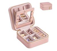 SONGMICS GISELLA Kollektion - Schmuckkästchen Reise mit Spiegel, 11,4 x 11,4 x 5,5 cm, Schmuckkasten klein, PU-Bezug, Schmuckaufbewahrung für Frauen, tragbar, Geschenkidee, pastellrosa JBC146S01