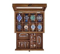 SONGMICS GISELLA Kollektion - Uhrenbox mit 8 Fächern, Uhrenkasten aus Massivholz, mit Glasdeckel, Uhrenkissen, Schmuckaufbewahrung, Geschenk für Ihre Liebsten, walnussfarben JOW008K01