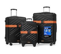 SONGMICS Koffer, Reisekoffer, Hartschalenkoffer mit TSA-Schloss, Koffergurt, ABS-Trolley, 4 Zwillingsrollen, 3er Set, Handgepäck-Koffer, erweiterbar, M/L/XL, 55/65/75 cm, tintenschwarz RLP004B101